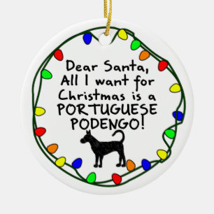 Dear Santa Portuguese Podengo Ceramic Ornament