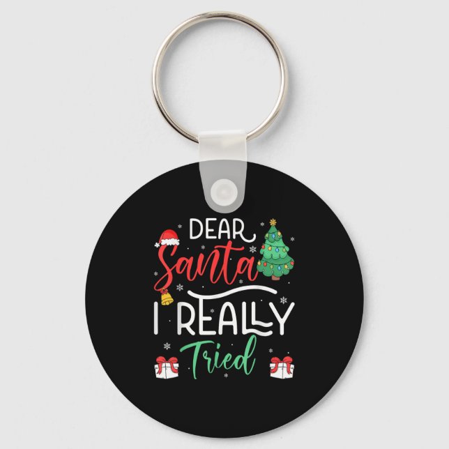 Dear Santa Really Tried Snowflake Present Christma Keychain (Front)
