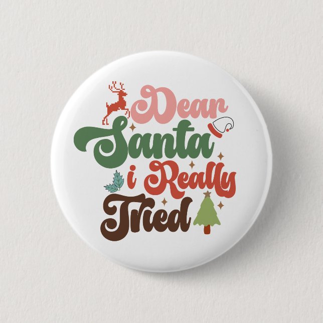 Dear Santa Retro Groovy Christmas Holidays 2 Inch Round Button (Front)