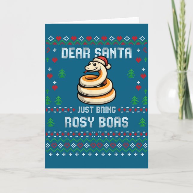 Dear Santa Rosy Boa Ugly Xmas Sweater Christmas Sn Card (Front)
