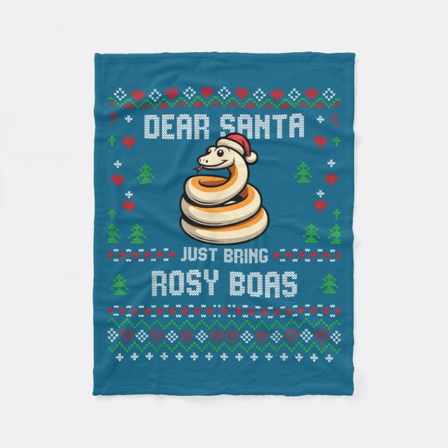 Dear Santa Rosy Boa Ugly Xmas Sweater Christmas Sn Fleece Blanket (Front)