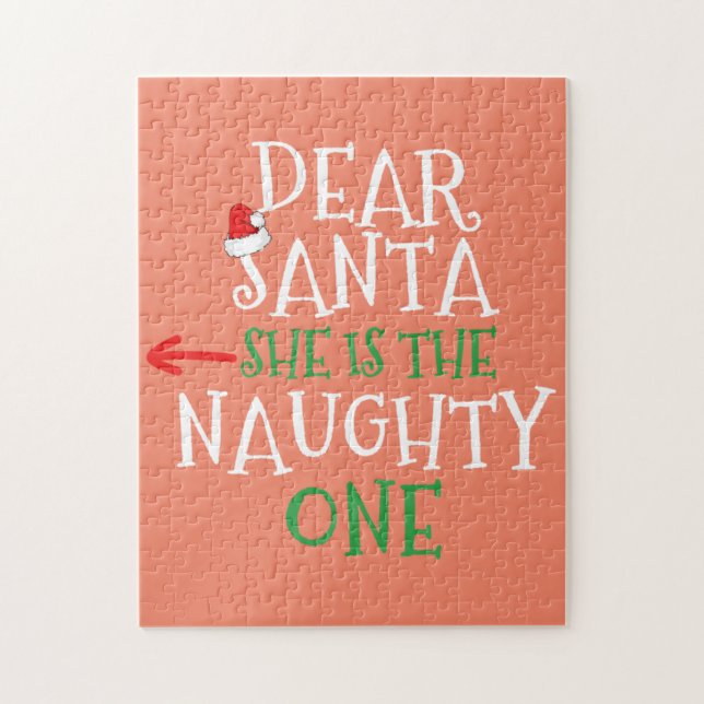 Dear Santa She Is The Naughty One Gift Matching Jigsaw Puzzle (Vertical)