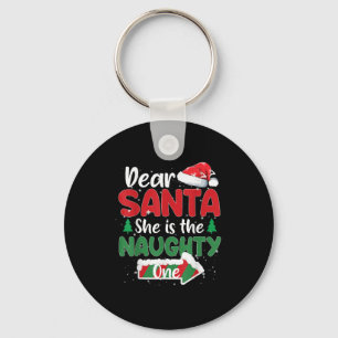 Dear Santa She Is The Naughty One Matching Couples Keychain