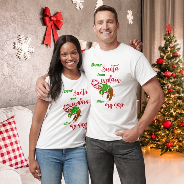 Dear Santa Sloth Christmas Nap On Candy Cane T-Shirt (Creator Uploaded)