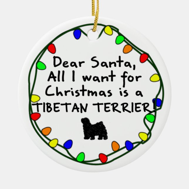 Dear Santa Tibetan Terrier Ceramic Ornament (Front)