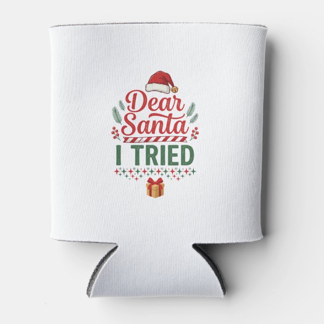 Dear Santa Tried Christmas Hat Present Box Can Cooler (Front)
