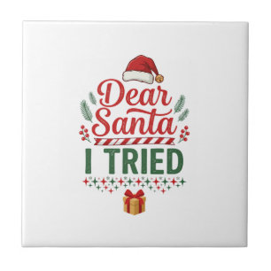 Dear Santa Tried Christmas Hat Present Box Tile
