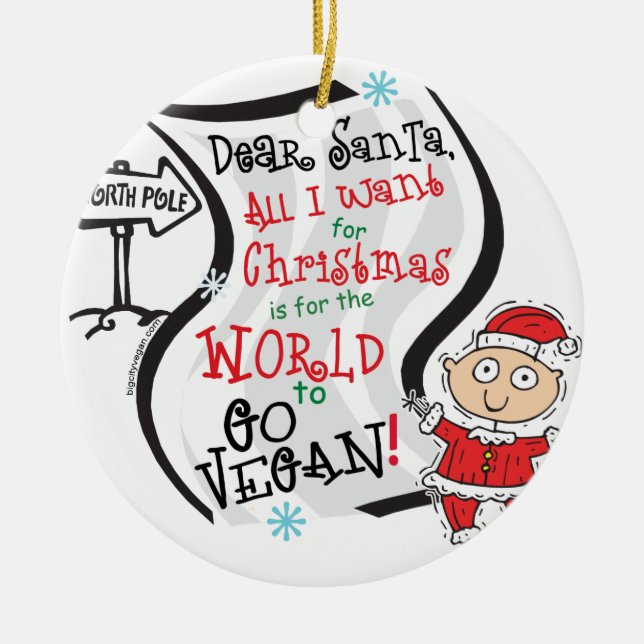Dear Santa Vegan Wish Ceramic Ornament (Front)