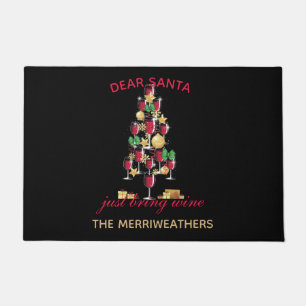 Dear Santa Wine Christmas Tree Illustration Doormat