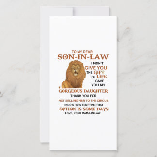 Dear Son-In-Law I Gave You My Gorgeous Daughter Thank You Card