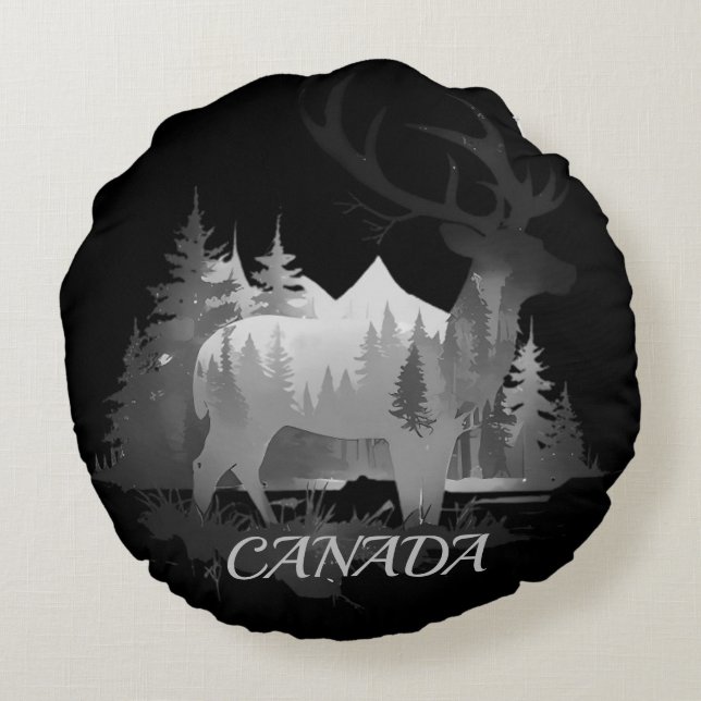 Dear Stag Canada Black & White Fade Round Pillow (Back)