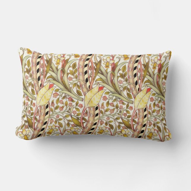 Dearle Daffodil Vintage Floral Pattern Lumbar Pillow (Front)