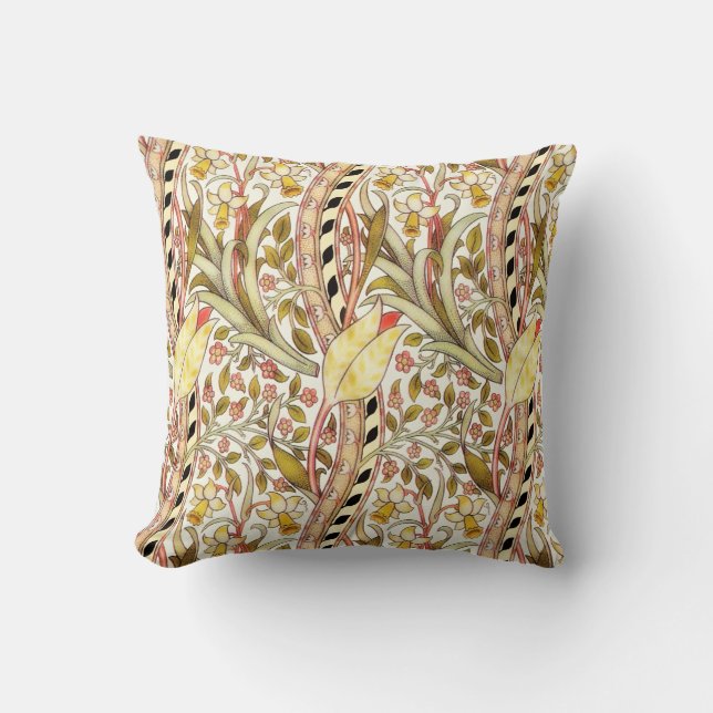 Dearle Daffodil Vintage Floral Pattern Throw Pillow (Front)