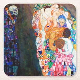 Death and Life, Gustav Klimt Square Paper Coaster