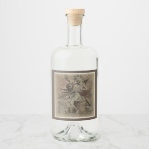 Death, and the Devil vintage 1830s Liquor Bottle Label