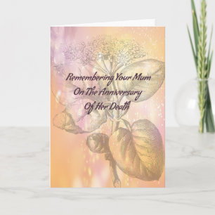 Death Anniversary Card for Mum in Gold