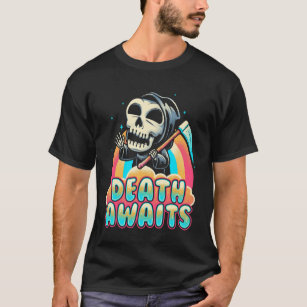 Death Awaits Grim Reaper Scythe Rainbow T-Shirt