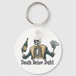 Death Before Debt - Vintage Skull Illustration Keychain