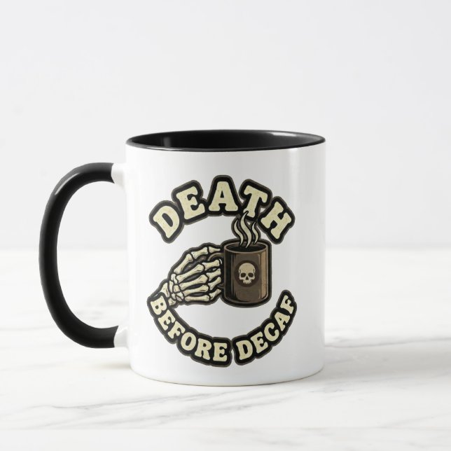 Death Before Decaf | Funny Retro Skull & Coffee  Mug (Left)