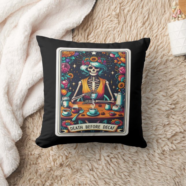 Death Before Decaf Tarot Card Collection Throw Pillow (Blanket)
