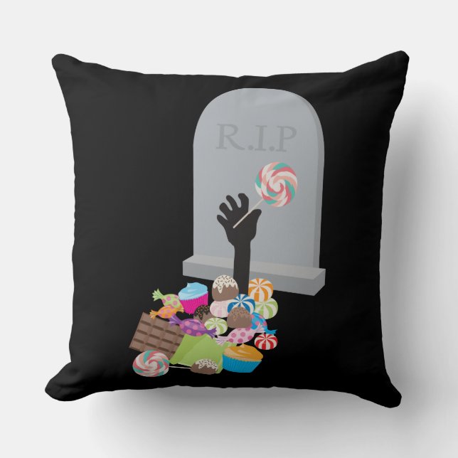 Death by Candy Halloween Design Throw Pillow (Front)