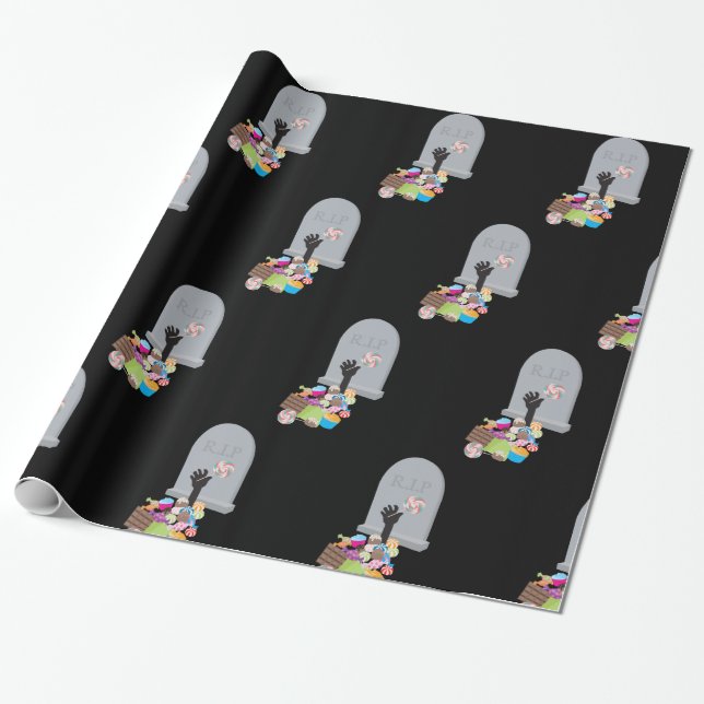 Death by Candy Halloween Design Wrapping Paper (Unrolled)