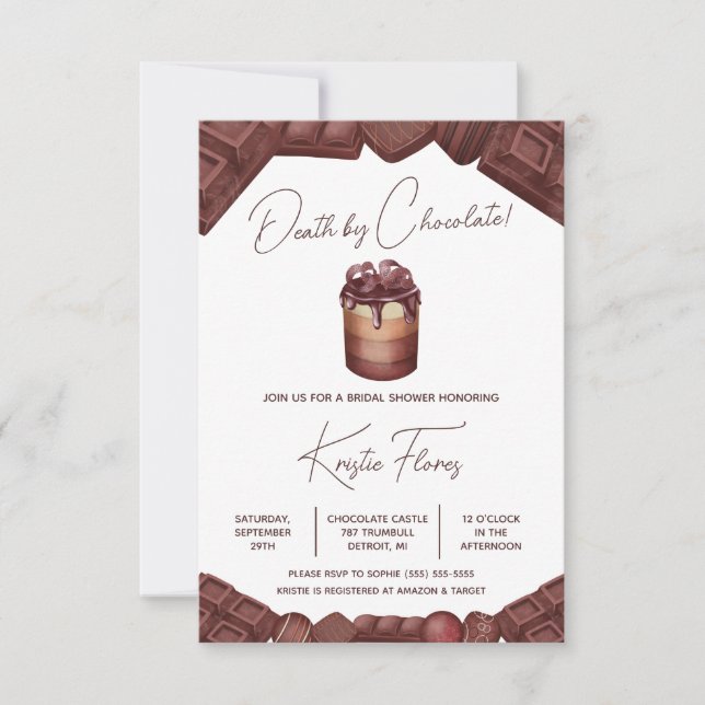 Death by Chocolate, Chocolate Party, Bridal Shower Invitation (Front)