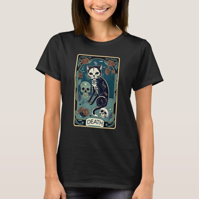 Death Cat Tarot Card Graphic for Tarot Cat Lovers  T-Shirt (Front)