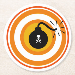 Death & Danger   Skull Bomb  Round Paper Coaster