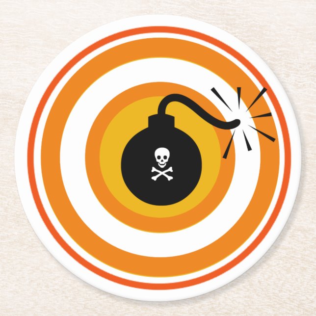 Death & Danger | Skull Bomb  Round Paper Coaster (Front)