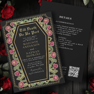 Death Do Us Part Gold Black Gothic Wedding QR Code Invitation