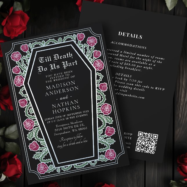 Death Do Us Part Rose Black Gothic Wedding QR Code Invitation (Creator Uploaded)