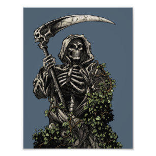 Death - Evil Skeleton Grim Reaper with Scythe Photo Print