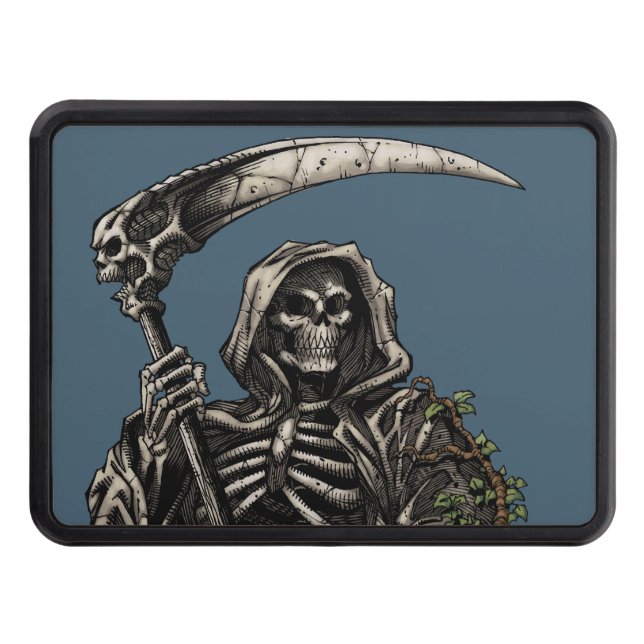 Death - Evil Skeleton Grim Reaper with Scythe Trailer Hitch Cover (Front)