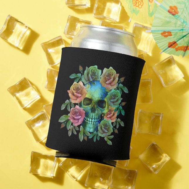 DEATH GREEN SKULL WITH FLOWERS CAN COOLER (In Situ Summer)