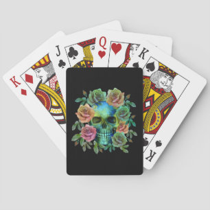 DEATH GREEN SKULL WITH FLOWERS PLAYING CARDS