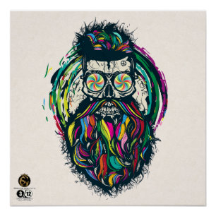 Death head hipster skulls bearded and mustachu, cr poster