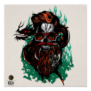 Death head hipster skulls dragon tribal bearded poster
