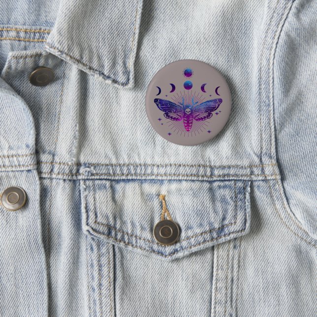 Death Head Moth Occult 2 Inch Round Button (In Situ)