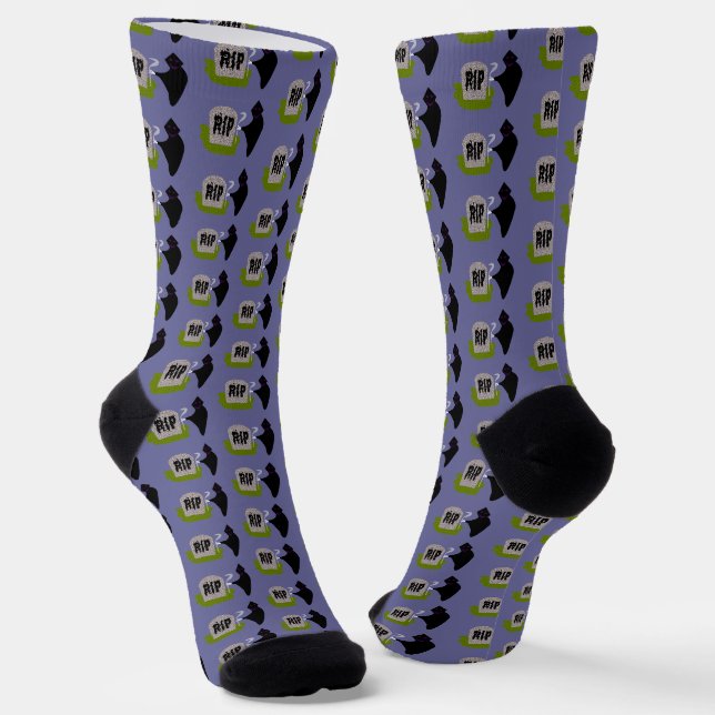 Death in the Cemetery Halloween Patterned Socks (Angled)