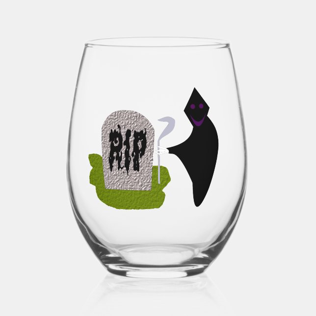 Death in the Cemetery Halloween Stemless Wine Glass (Front)