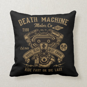 Death Machine Harley Motor Ride Fast or Die Last Throw Pillow