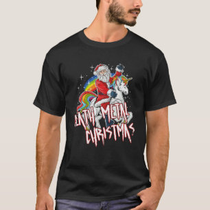 Death Metal Christmas Santa Riding a Unicorn T-Shirt