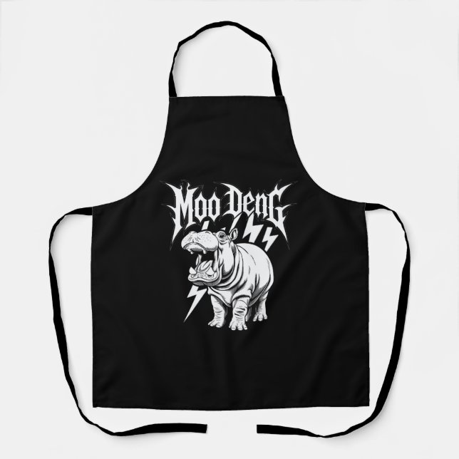 Death Metal Cute Baby Hippo Moo Deng Hippopotamus Apron (Front)