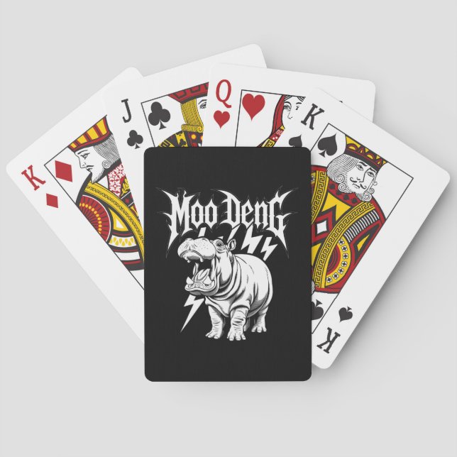 Death Metal Cute Baby Hippo Moo Deng Hippopotamus Playing Cards (Back)