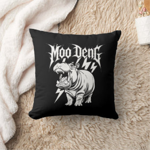 Death Metal Cute Baby Hippo Moo Deng Hippopotamus Throw Pillow