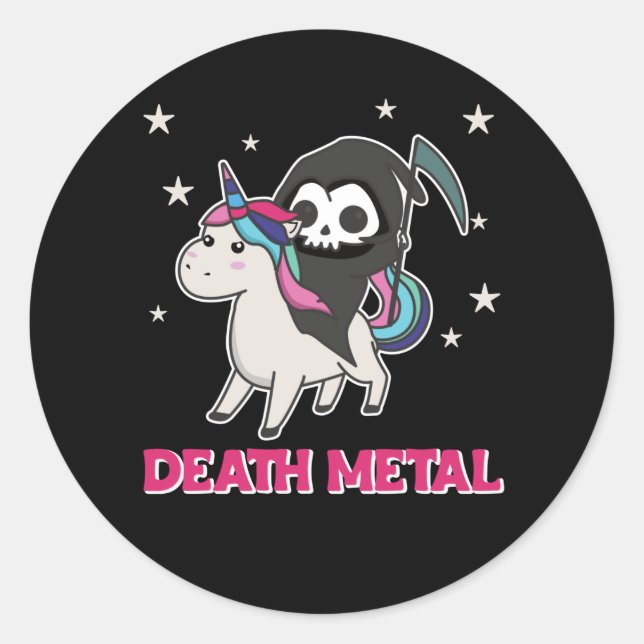 Death Metal - Death Riding Unicorn Funny Unicorn Classic Round Sticker (Front)