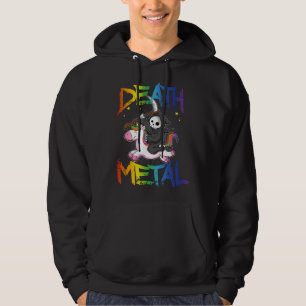 Death Metal Grim Reaper Rides Unicorn Halloween Re Hoodie