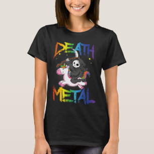 Death Metal Grim Reaper Rides Unicorn Halloween Re T-Shirt