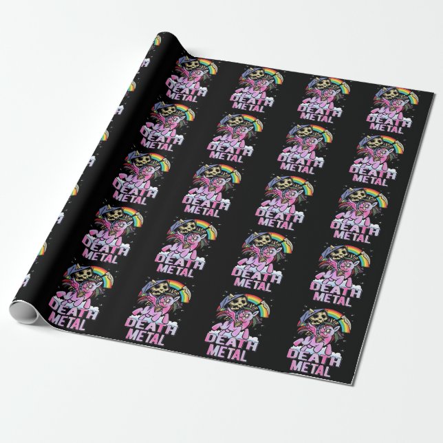 Death Metal Unicorn Reaper Rainbow Wrapping Paper (Unrolled)